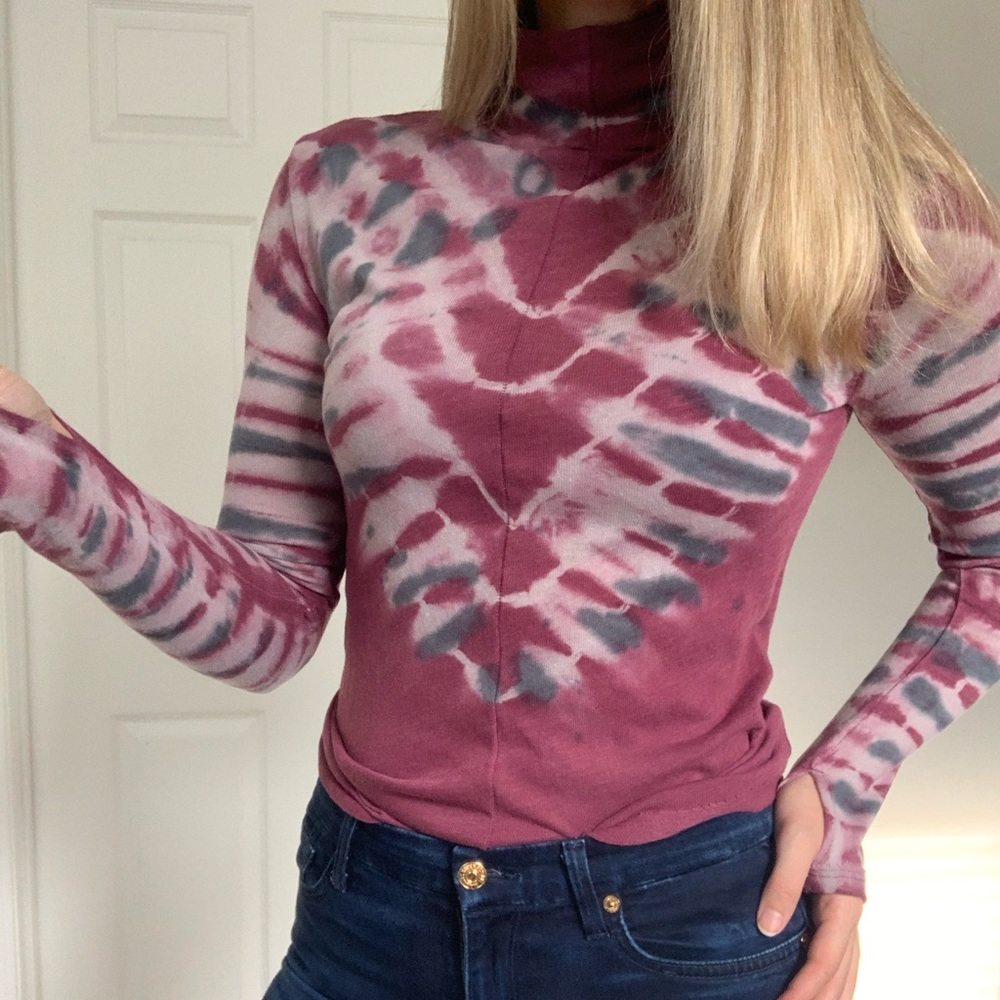 Psychedelic Burgundy Tie-Dye Turtleneck Top
